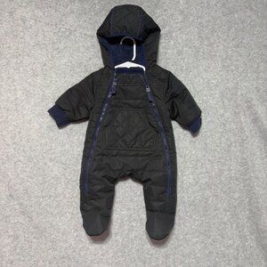 Urban Republic Infant Snowsuit Black Quilted Hooded Sz 3M Navy Blue Sherpa-Lined